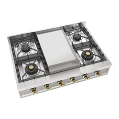 ILVE Nostalgie II 36" Built-In Gas Rangetop with 4 Burners & Griddle – Stainless Steel - UHCP36FNSSG - The Home Selection