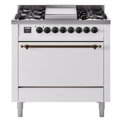 ILVE Nostalgie II 36" Dual Fuel Range with 6 Burners and Griddle Solid Door - UP36FQNMP - The Home Selection