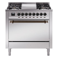 ILVE Nostalgie II 36" Dual Fuel Range with 6 Burners and Griddle Solid Door - UP36FQNMP - The Home Selection