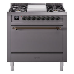 ILVE Nostalgie II 36" Dual Fuel Range with 6 Burners and Griddle Solid Door - UP36FQNMP - The Home Selection