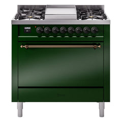 ILVE Nostalgie II 36" Dual Fuel Range with 6 Burners and Griddle Solid Door - UP36FQNMP - The Home Selection