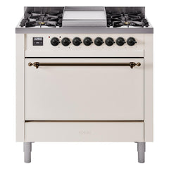 ILVE Nostalgie II 36" Dual Fuel Range with 6 Burners and Griddle Solid Door - UP36FQNMP - The Home Selection