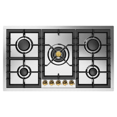 ILVE Nostalgie II 36 inch Built-In Gas Cooktop with Total Black Brass Burners, in Stainless Steel - UHCPT95 - The Home Selection