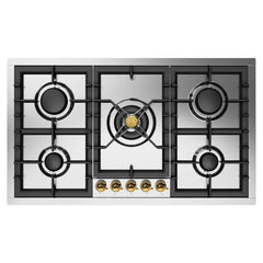 ILVE Nostalgie II 36 inch Built-In Gas Cooktop with Total Black Brass Burners, in Stainless Steel - UHCPT95 - The Home Selection