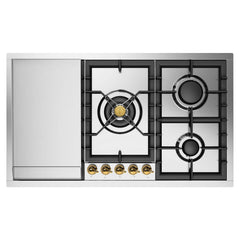 ILVE Nostalgie II 36 inch Built-In Gas Cooktop with Total Black Brass Burners, in Stainless Steel - UHCPT95 - The Home Selection