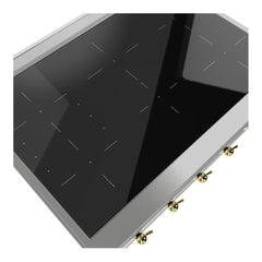 ILVE Nostalgie II 36 Inch Built-In Induction Rangetop with 6 Elements (Stainless Steel, Brass) - UHCPI366NSSG - The Home Selection