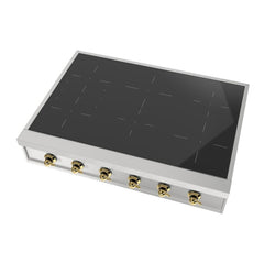 ILVE Nostalgie II 36 Inch Built-In Induction Rangetop with 6 Elements (Stainless Steel, Brass) - UHCPI366NSSG - The Home Selection