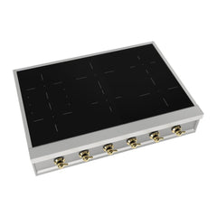 ILVE Nostalgie II 36 Inch Built-In Induction Rangetop with 6 Elements (Stainless Steel, Brass) - UHCPI366NSSG - The Home Selection