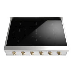 ILVE Nostalgie II 36 Inch Built-In Induction Rangetop with 6 Elements (Stainless Steel, Brass) - UHCPI366NSSG - The Home Selection