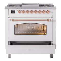 ILVE Nostalgie II 36 inch Dual Fuel Range with 6 Burners and Griddle Triple Glass Door - UP36FNMP - The Home Selection