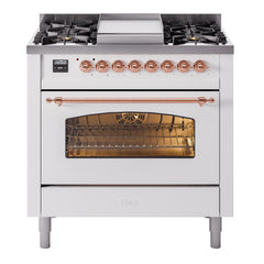 ILVE Nostalgie II 36 inch Dual Fuel Range with 6 Burners and Griddle Triple Glass Door - UP36FNMP - The Home Selection