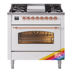 ILVE Nostalgie II 36 inch Dual Fuel Range with 6 Burners and Griddle Triple Glass Door - UP36FNMP - The Home Selection