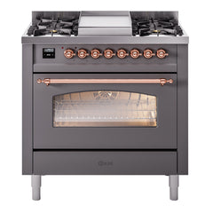 ILVE Nostalgie II 36 inch Dual Fuel Range with 6 Burners and Griddle Triple Glass Door - UP36FNMP - The Home Selection