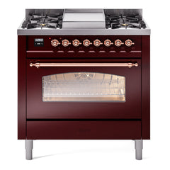 ILVE Nostalgie II 36 inch Dual Fuel Range with 6 Burners and Griddle Triple Glass Door - UP36FNMP - The Home Selection