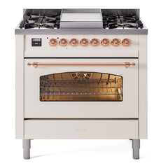 ILVE Nostalgie II 36 inch Dual Fuel Range with 6 Burners and Griddle Triple Glass Door - UP36FNMP - The Home Selection
