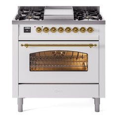 ILVE Nostalgie II 36 inch Dual Fuel Range with 6 Burners and Griddle Triple Glass Door - UP36FNMP - The Home Selection