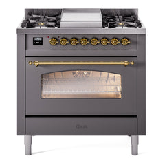 ILVE Nostalgie II 36 inch Dual Fuel Range with 6 Burners and Griddle Triple Glass Door - UP36FNMP - The Home Selection
