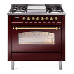 ILVE Nostalgie II 36 inch Dual Fuel Range with 6 Burners and Griddle Triple Glass Door - UP36FNMP - The Home Selection