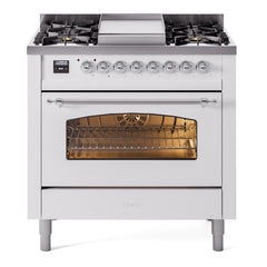 ILVE Nostalgie II 36 inch Dual Fuel Range with 6 Burners and Griddle Triple Glass Door - UP36FNMP - The Home Selection