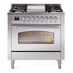 ILVE Nostalgie II 36 inch Dual Fuel Range with 6 Burners and Griddle Triple Glass Door - UP36FNMP - The Home Selection