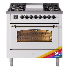 ILVE Nostalgie II 36 inch Dual Fuel Range with 6 Burners and Griddle Triple Glass Door - UP36FNMP - The Home Selection