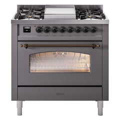 ILVE Nostalgie II 36 inch Dual Fuel Range with 6 Burners and Griddle Triple Glass Door - UP36FNMP - The Home Selection