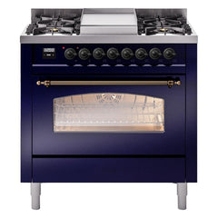 ILVE Nostalgie II 36 inch Dual Fuel Range with 6 Burners and Griddle Triple Glass Door - UP36FNMP - The Home Selection