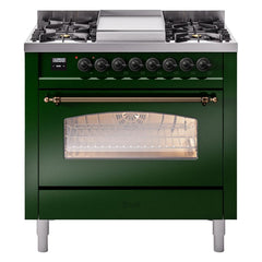 ILVE Nostalgie II 36 inch Dual Fuel Range with 6 Burners and Griddle Triple Glass Door - UP36FNMP - The Home Selection
