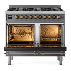 ILVE Nostalgie II 40 inch Dual Fuel Range with 6 Total Black Brass Burners, Brass Trim (Limited Edition) - UPD406NMP - The Home Selection