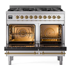 ILVE Nostalgie II 40 inch Dual Fuel Range with 6 Total Black Brass Burners, Brass Trim (Limited Edition) - UPD406NMP - The Home Selection