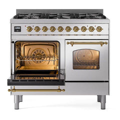 ILVE Nostalgie II 40 inch Dual Fuel Range with 6 Total Black Brass Burners, Brass Trim (Limited Edition) - UPD406NMP - The Home Selection