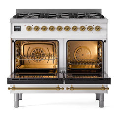 ILVE Nostalgie II 40 inch Dual Fuel Range with 6 Total Black Brass Burners, Brass Trim (Limited Edition) - UPD406NMP - The Home Selection