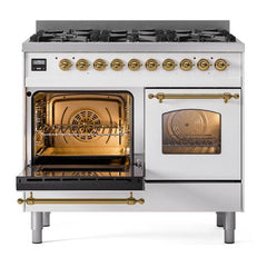 ILVE Nostalgie II 40 inch Dual Fuel Range with 6 Total Black Brass Burners, Brass Trim (Limited Edition) - UPD406NMP - The Home Selection