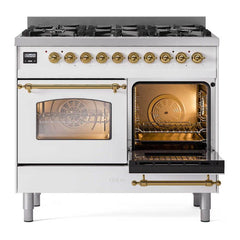 ILVE Nostalgie II 40 inch Dual Fuel Range with 6 Total Black Brass Burners, Brass Trim (Limited Edition) - UPD406NMP - The Home Selection