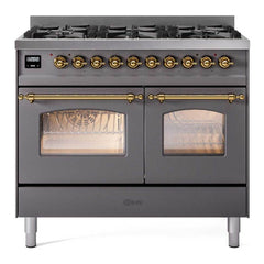 ILVE Nostalgie II 40 inch Dual Fuel Range with 6 Total Black Brass Burners, Brass Trim (Limited Edition) - UPD406NMP - The Home Selection