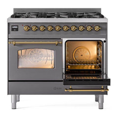ILVE Nostalgie II 40 inch Dual Fuel Range with 6 Total Black Brass Burners, Brass Trim (Limited Edition) - UPD406NMP - The Home Selection