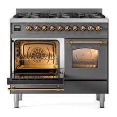 ILVE Nostalgie II 40 inch Dual Fuel Range with 6 Total Black Brass Burners, Brass Trim (Limited Edition) - UPD406NMP - The Home Selection