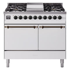 ILVE Nostalgie II 40 Inch Dual Fuel Range with Double Ovens, 6 Burners and Griddle Solid Door - UPD40FQNMP - The Home Selection