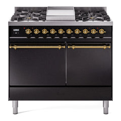 ILVE Nostalgie II 40 Inch Dual Fuel Range with Double Ovens, 6 Burners and Griddle Solid Door - UPD40FQNMP - The Home Selection