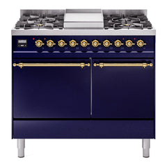 ILVE Nostalgie II 40 Inch Dual Fuel Range with Double Ovens, 6 Burners and Griddle Solid Door - UPD40FQNMP - The Home Selection