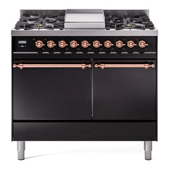 ILVE Nostalgie II 40 Inch Dual Fuel Range with Double Ovens, 6 Burners and Griddle Solid Door - UPD40FQNMP - The Home Selection