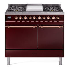 ILVE Nostalgie II 40 Inch Dual Fuel Range with Double Ovens, 6 Burners and Griddle Solid Door - UPD40FQNMP - The Home Selection