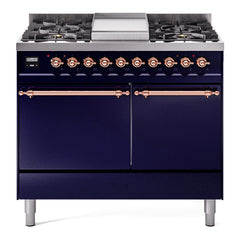 ILVE Nostalgie II 40 Inch Dual Fuel Range with Double Ovens, 6 Burners and Griddle Solid Door - UPD40FQNMP - The Home Selection