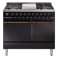 ILVE Nostalgie II 40 Inch Dual Fuel Range with Double Ovens, 6 Burners and Griddle Solid Door - UPD40FQNMP - The Home Selection