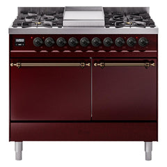 ILVE Nostalgie II 40 Inch Dual Fuel Range with Double Ovens, 6 Burners and Griddle Solid Door - UPD40FQNMP - The Home Selection
