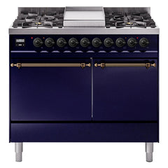 ILVE Nostalgie II 40 Inch Dual Fuel Range with Double Ovens, 6 Burners and Griddle Solid Door - UPD40FQNMP - The Home Selection