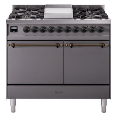 ILVE Nostalgie II 40 Inch Dual Fuel Range with Double Ovens, 6 Burners and Griddle Solid Door - UPD40FQNMP - The Home Selection