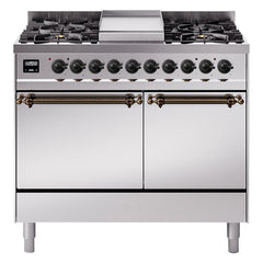 ILVE Nostalgie II 40 Inch Dual Fuel Range with Double Ovens, 6 Burners and Griddle Solid Door - UPD40FQNMP - The Home Selection