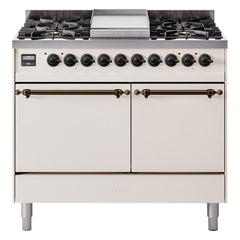 ILVE Nostalgie II 40 Inch Dual Fuel Range with Double Ovens, 6 Burners and Griddle Solid Door - UPD40FQNMP - The Home Selection