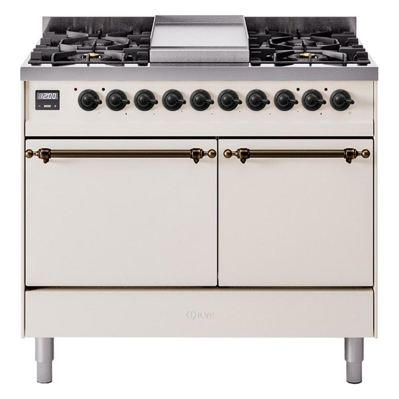ILVE Nostalgie II 40 Inch Dual Fuel Range with Double Ovens, 6 Burners and Griddle Solid Door - UPD40FQNMP - The Home Selection